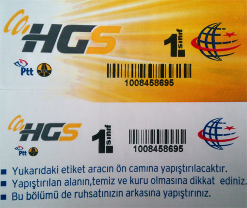 HGS стикер в Турции
