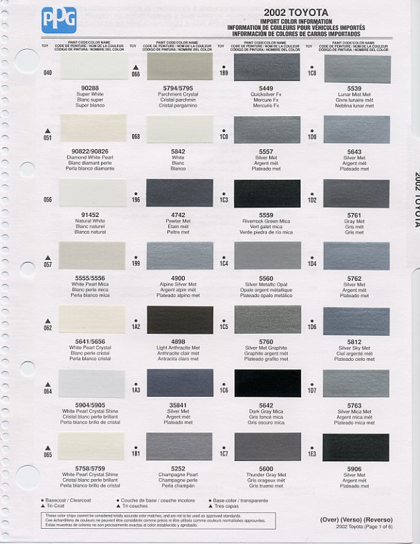 Таблица цветов Toyota (Toyota Color Chart) .